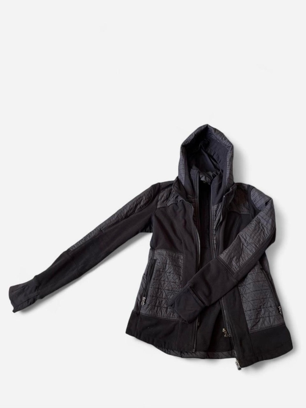 lululemon athletica Black Quilted-Panel Hooded Ski Jacket